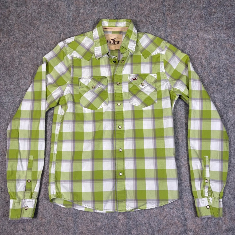 2000 Hollister Green and White Plaid Button-Down Shirt